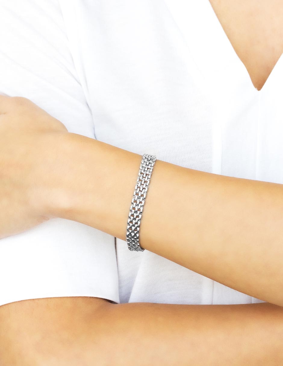 Brazalete de plata p 925 con acabado baño rodio