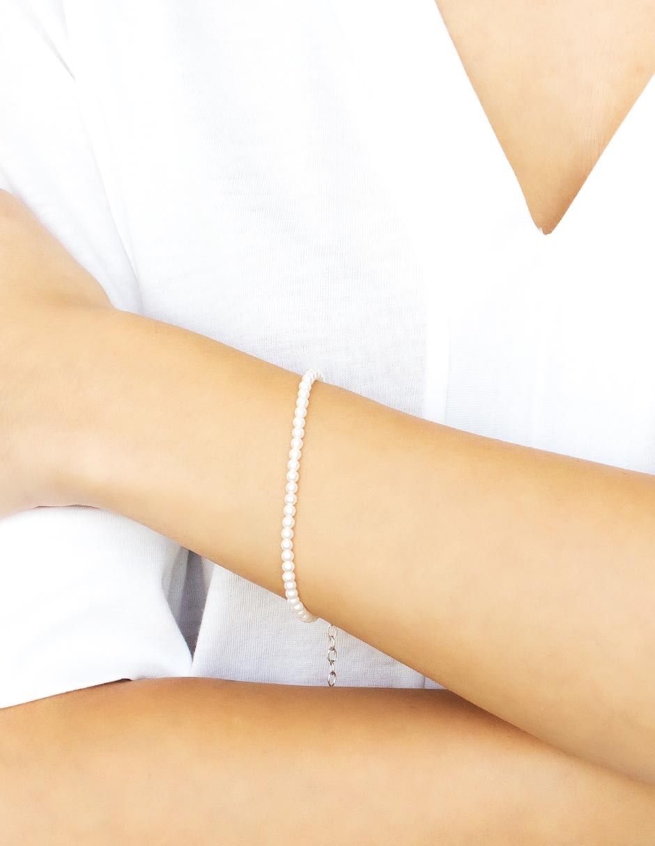 Brazalete de plata con perla p 925 con acabado baño rodio