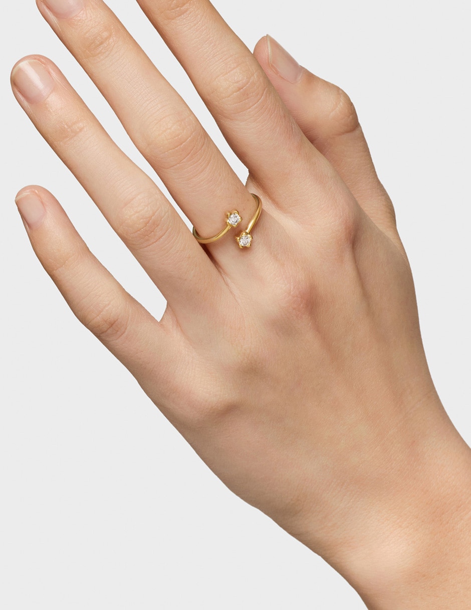 Anillo de flor 14 k de oro diamante brillante