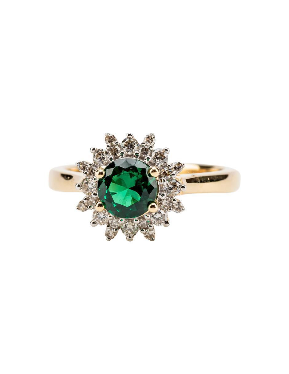 Anillo redondo 14 k de oro esmeralda troquelado Anillo redondo 14 k de oro esmeralda troquelado
