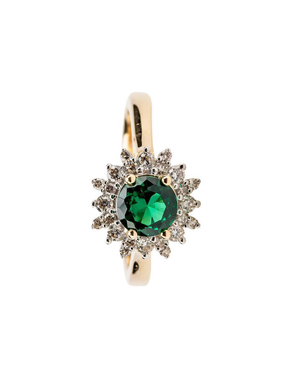 Anillo redondo 14 k de oro esmeralda troquelado 3