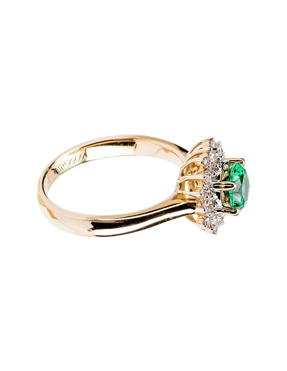 Anillo redondo 14 k de oro esmeralda troquelado 2