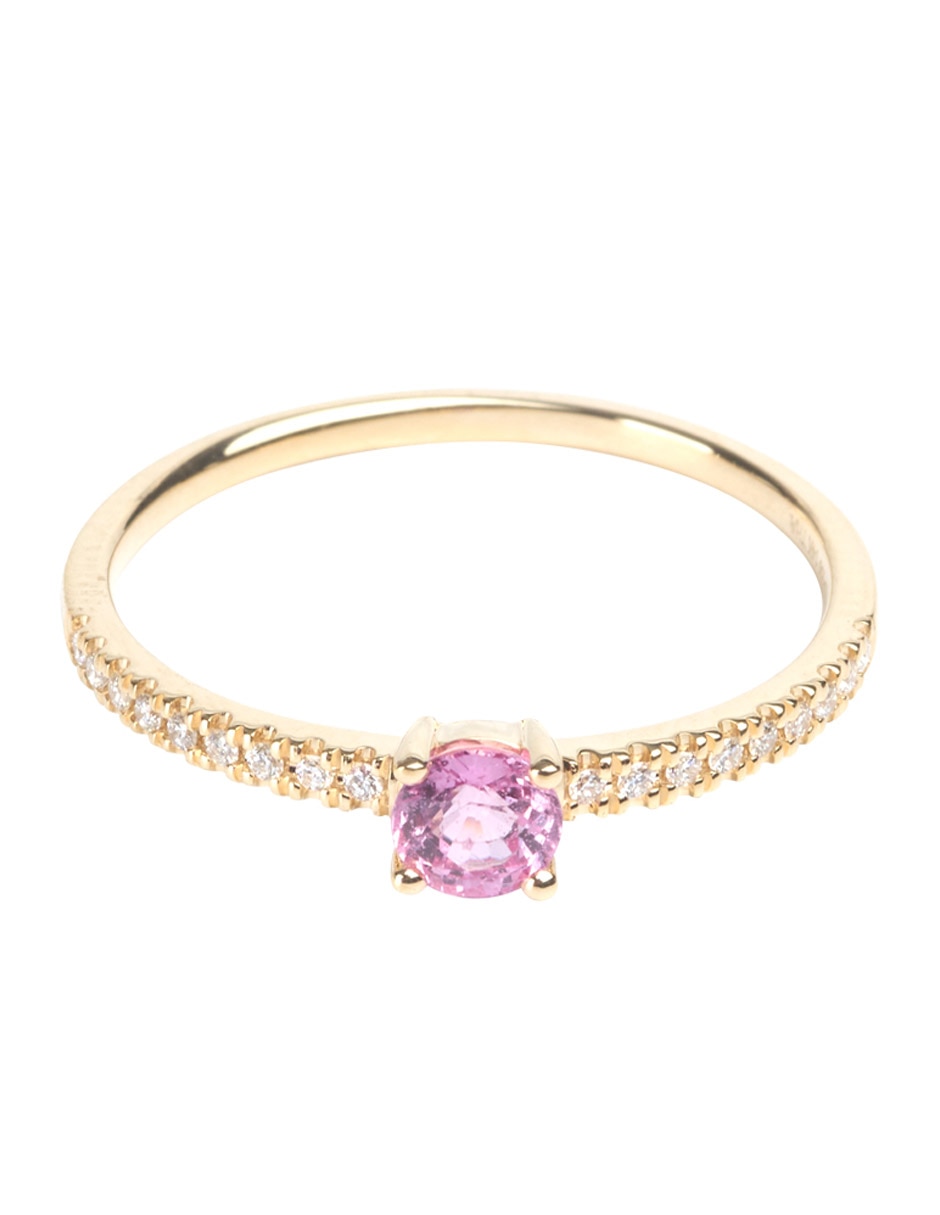 Anillo redondo zafiro rosa con acabado baño de oro 14 k