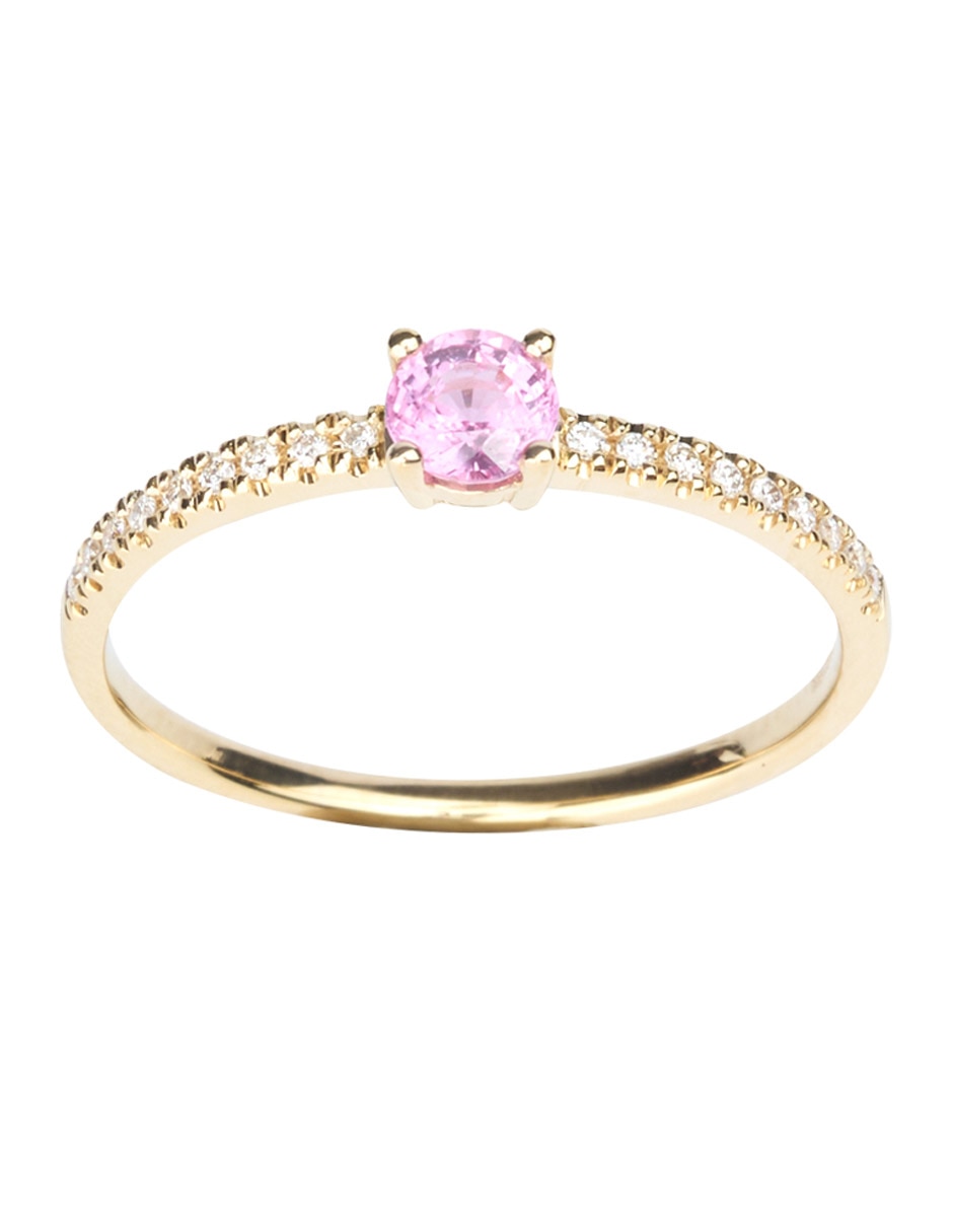 Anillo redondo zafiro rosa con acabado baño de oro 14 k 4