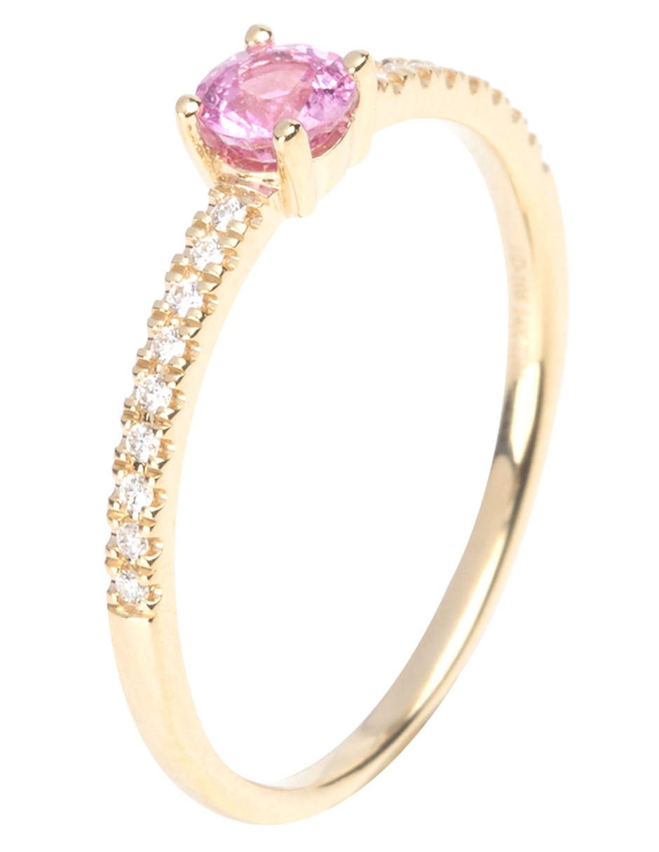 Anillo redondo zafiro rosa con acabado baño de oro 14 k 3