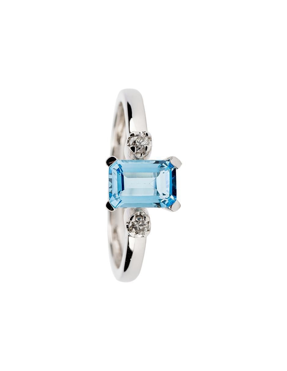 Anillo redondo 14 k de oro topacio y diamante troquelado