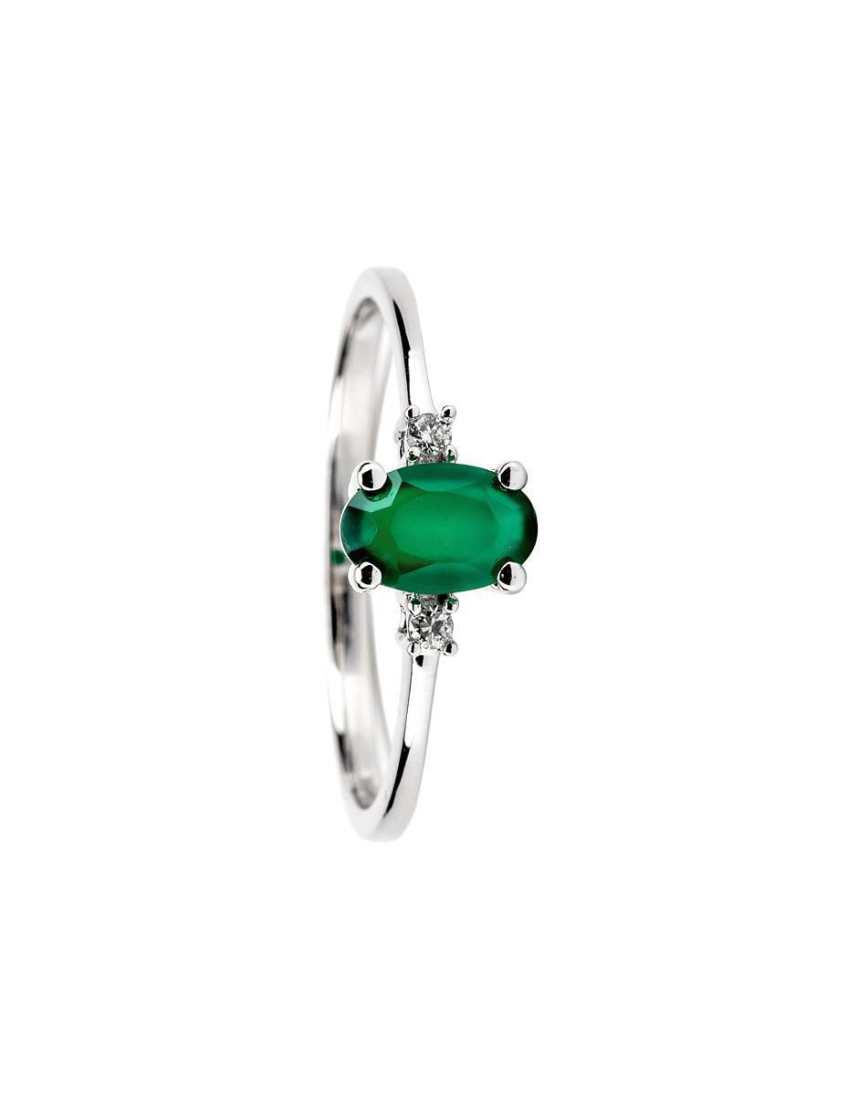 Anillo redondo 14 k de oro esmeralda y diamante troquelado 5
