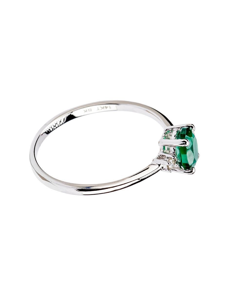 Anillo redondo 14 k de oro esmeralda y diamante troquelado 4