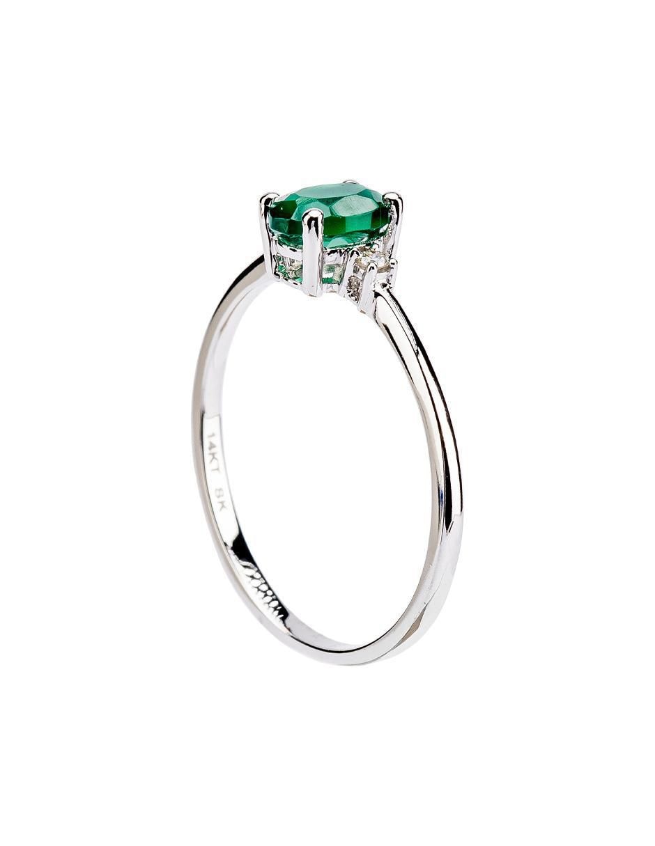 Anillo redondo 14 k de oro esmeralda y diamante troquelado 3