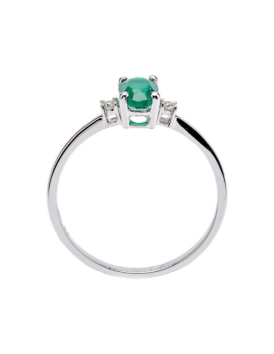 Anillo redondo 14 k de oro esmeralda y diamante troquelado 2