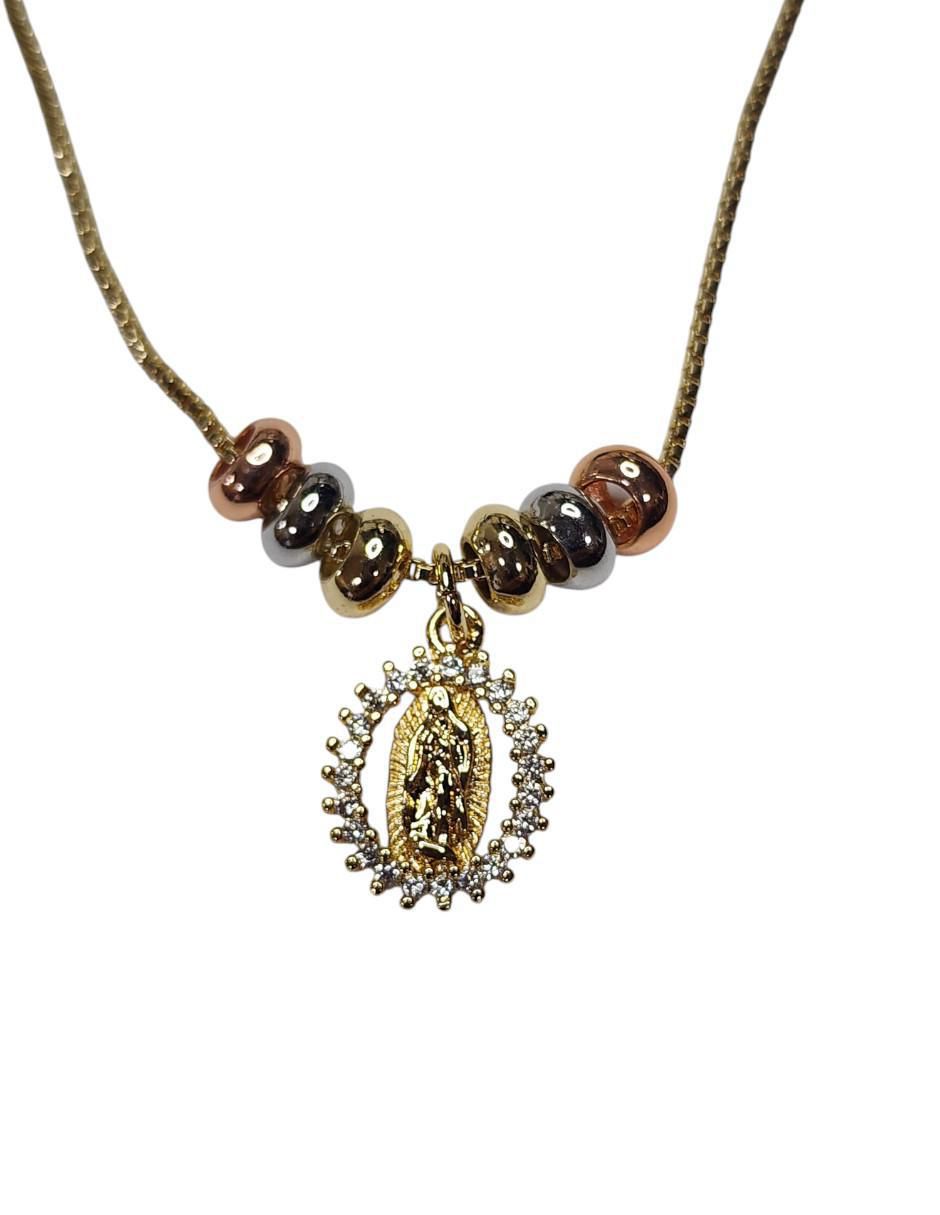 Collar con dije Virgen de Guadalupe de virgen Religioso de oro laminado 14 K