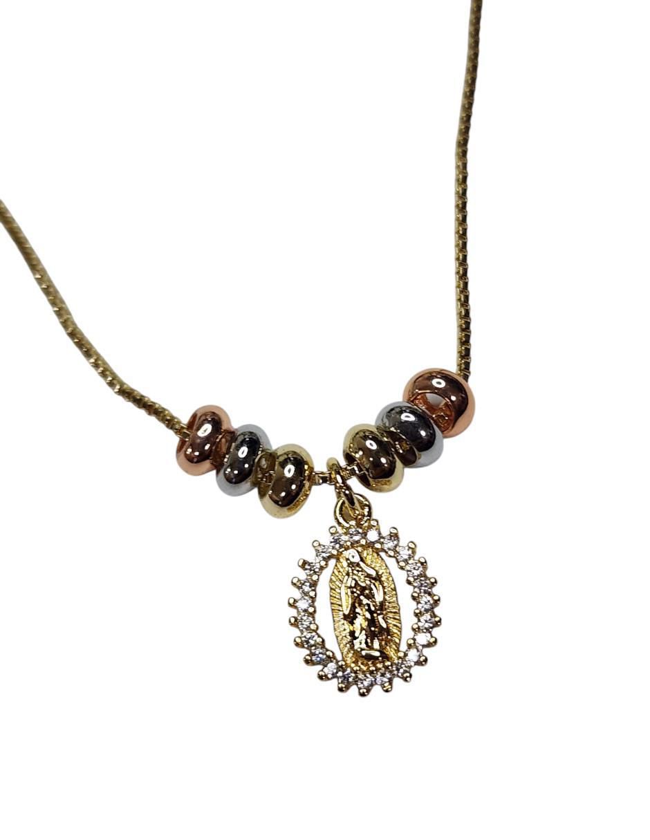Collar con dije Virgen de Guadalupe de virgen Religioso de oro laminado 14 K 5