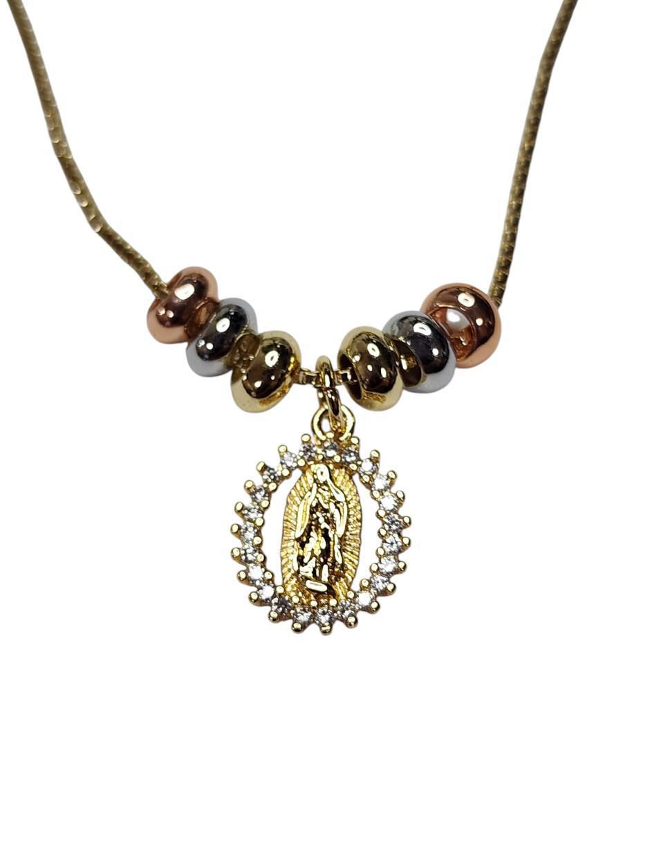 Collar con dije Virgen de Guadalupe de virgen Religioso de oro laminado 14 K 6