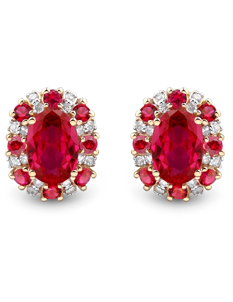 Aretes redondos de oro blanco 14 K con acabado brillante rubí 1