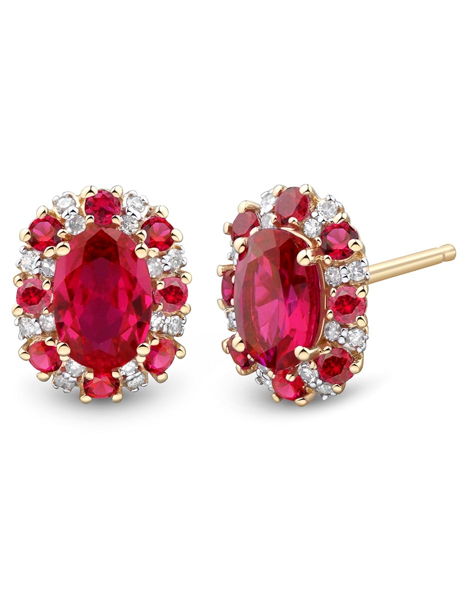 Aretes redondos de oro blanco 14 K con acabado brillante rubí 2