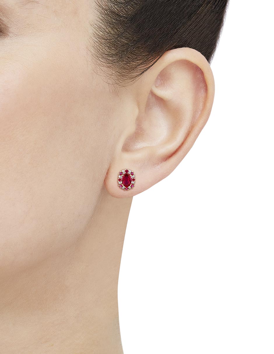 Aretes redondos de oro blanco 14 K con acabado brillante rubí