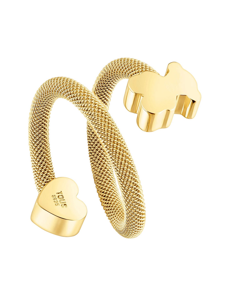 Anillo de oso Icon Mesh Oso de plata P 925 con acabado baño de oro