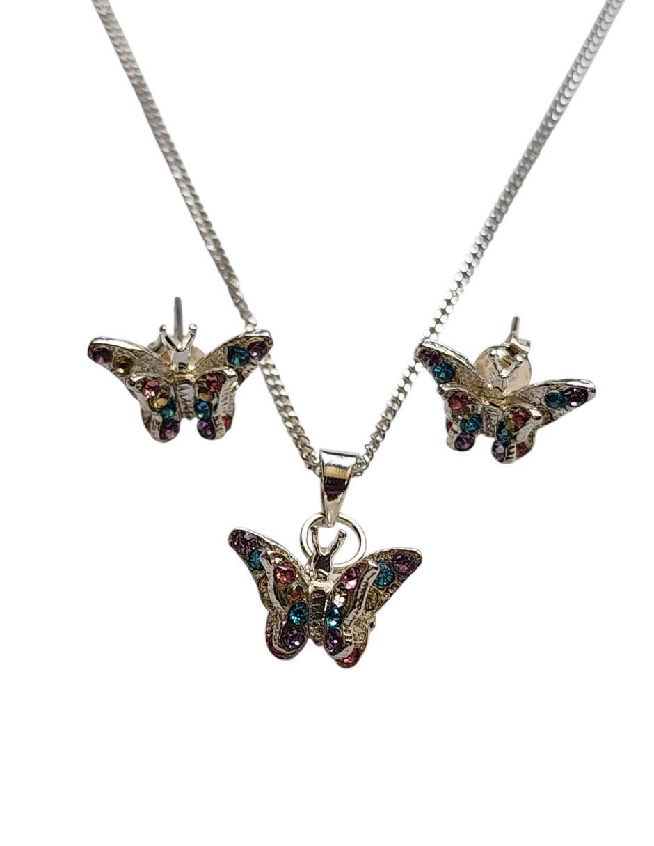 Aretes y collar de mariposa Insectos de plata p 925 zirconia