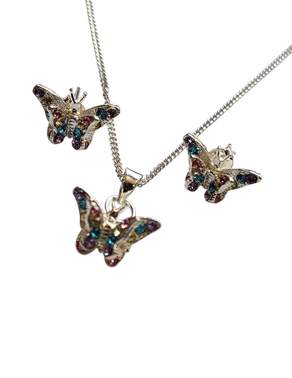 Aretes y collar de mariposa Insectos de plata p 925 zirconia 2