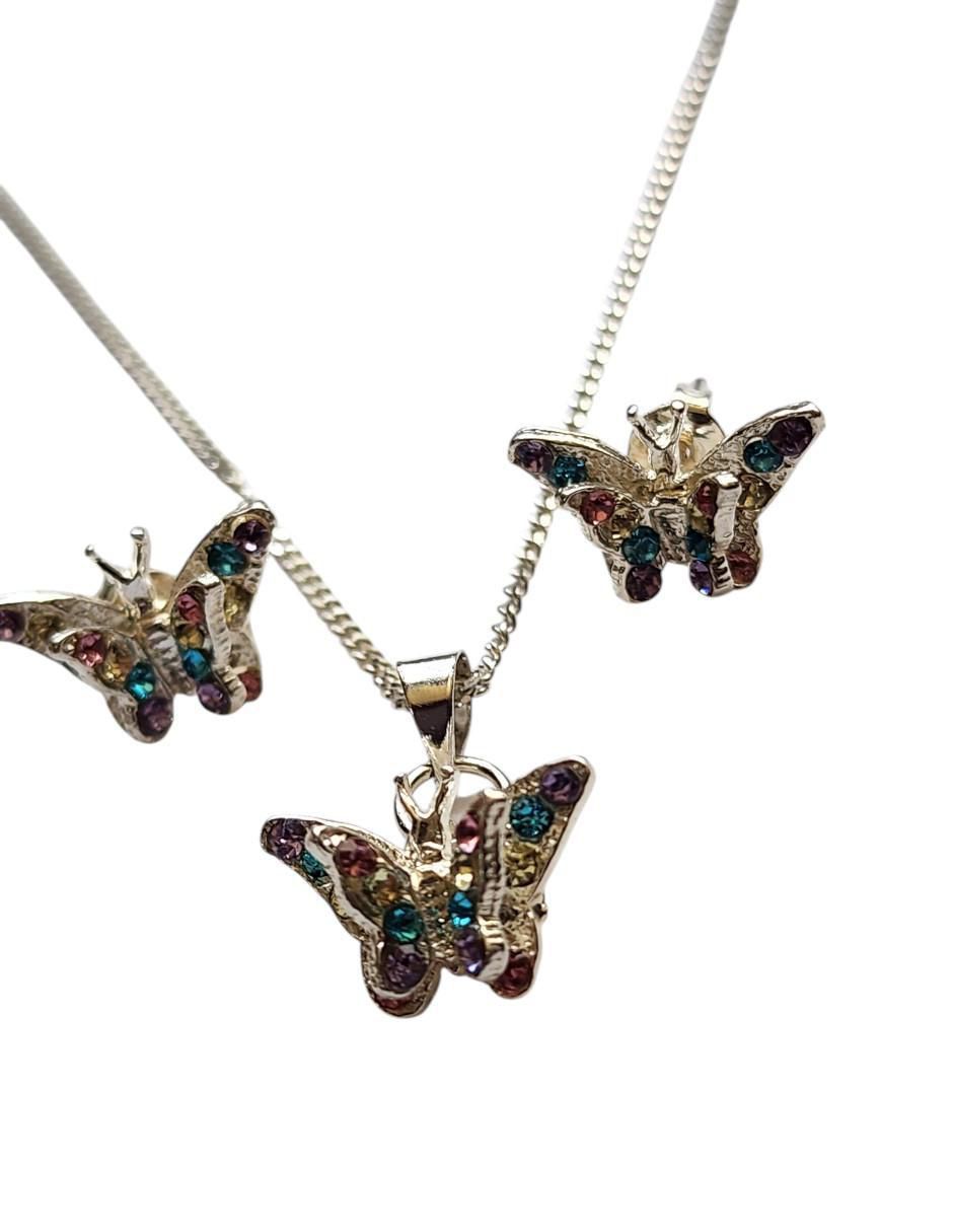 Aretes y collar de mariposa Insectos de plata p 925 zirconia 3