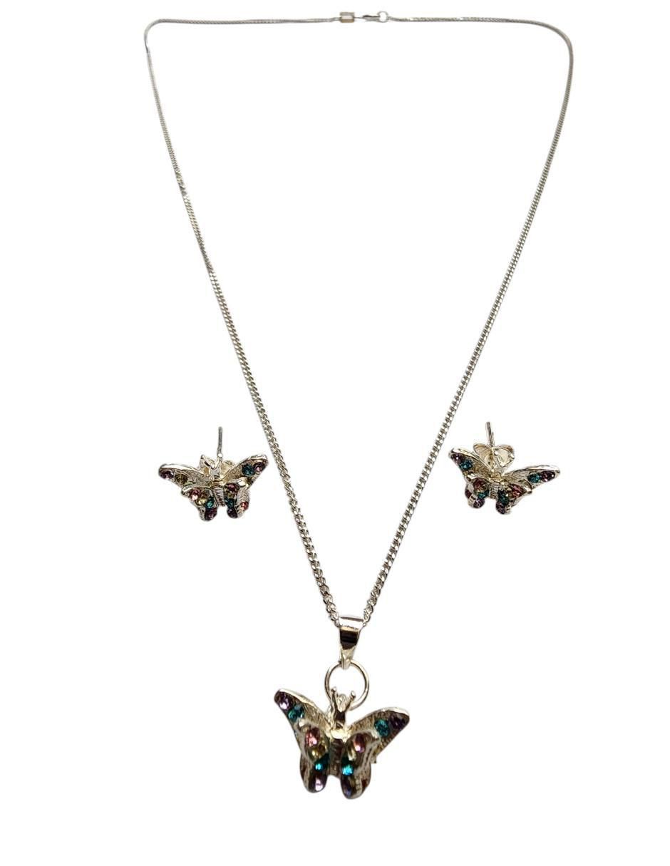Aretes y collar de mariposa Insectos de plata p 925 zirconia 4