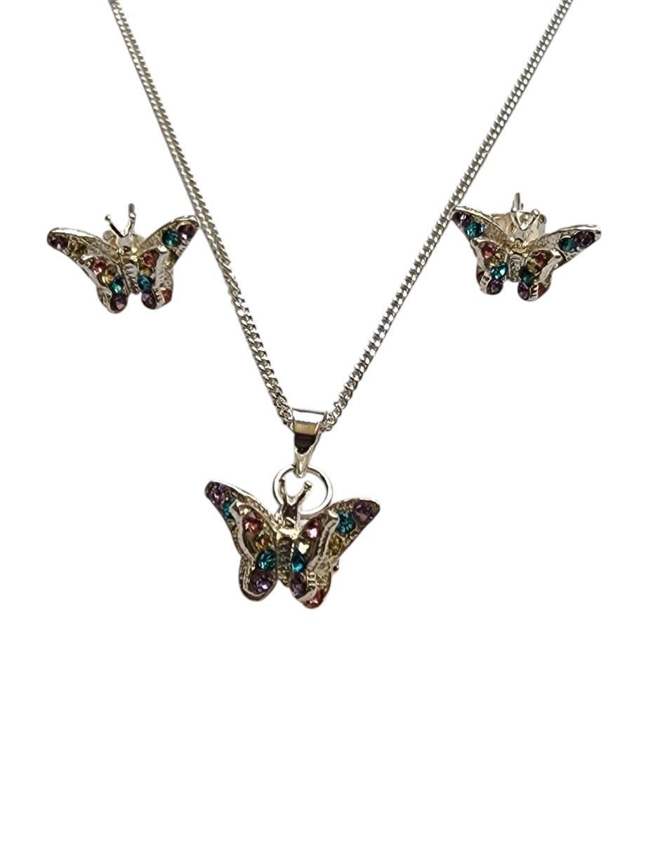 Aretes y collar de mariposa Insectos de plata p 925 zirconia 5