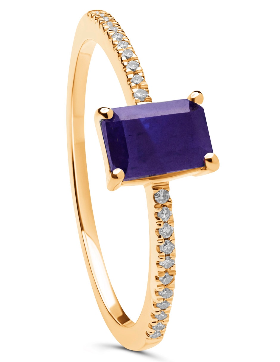 Anillo rectangular 14 k de oro zafiro pavé 3