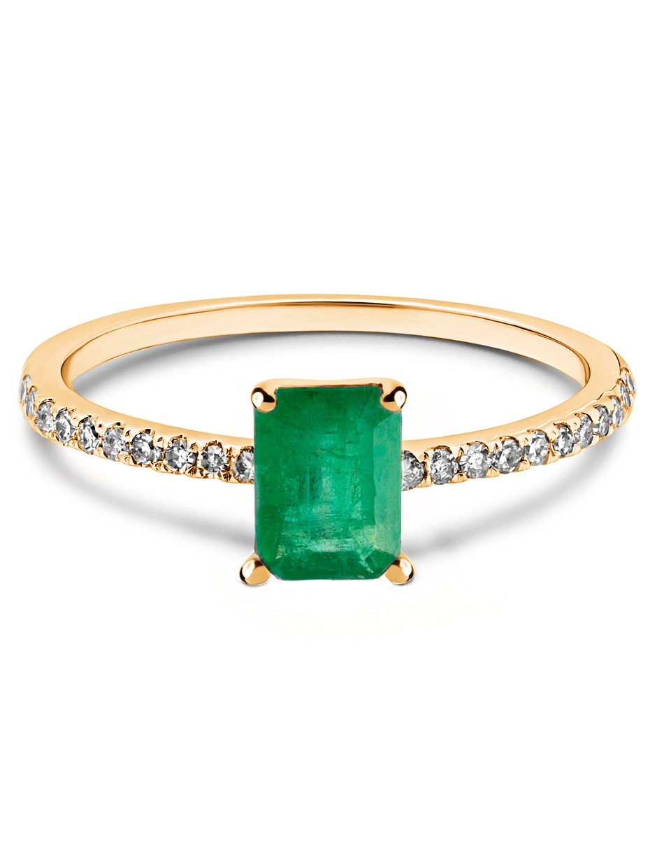 Anillo rectangular Jayda 14 k de oro amarillo esmeralda pavé