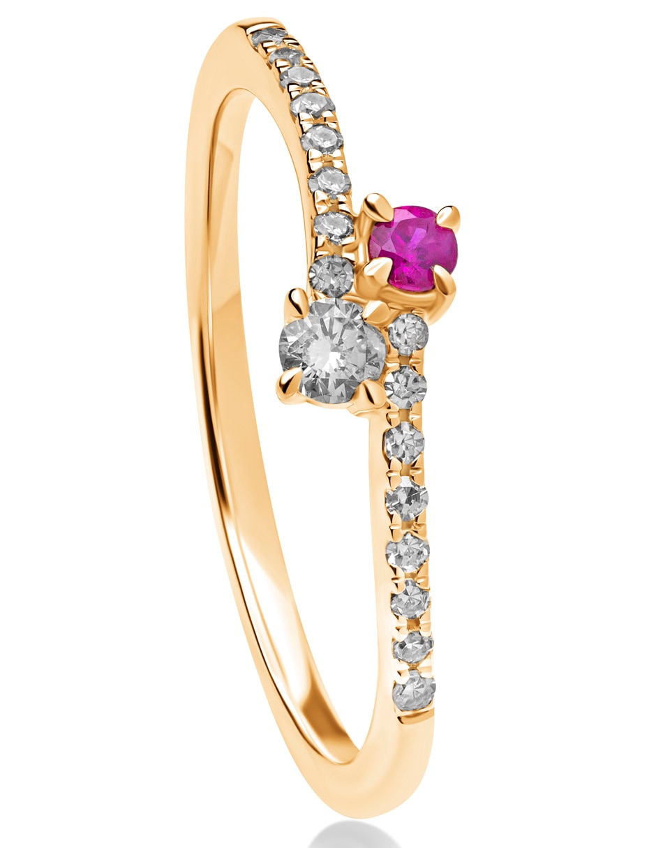 Anillo Jayda 14 k de oro rubí pavé