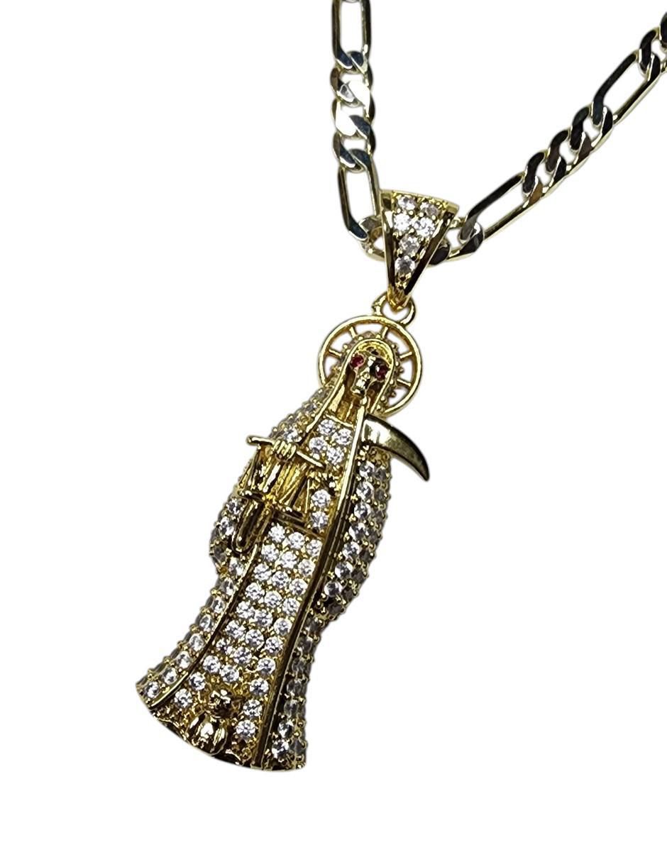 Collar con dije santa muerte Devoción de oro laminado 14 K 2