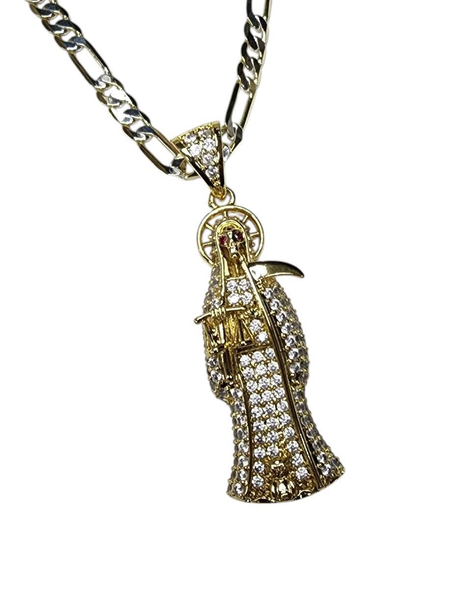 Collar con dije santa muerte Devoción de oro laminado 14 K 3