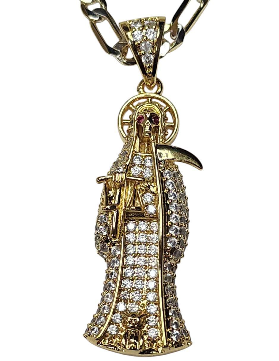 Collar con dije santa muerte Devoción de oro laminado 14 K 4