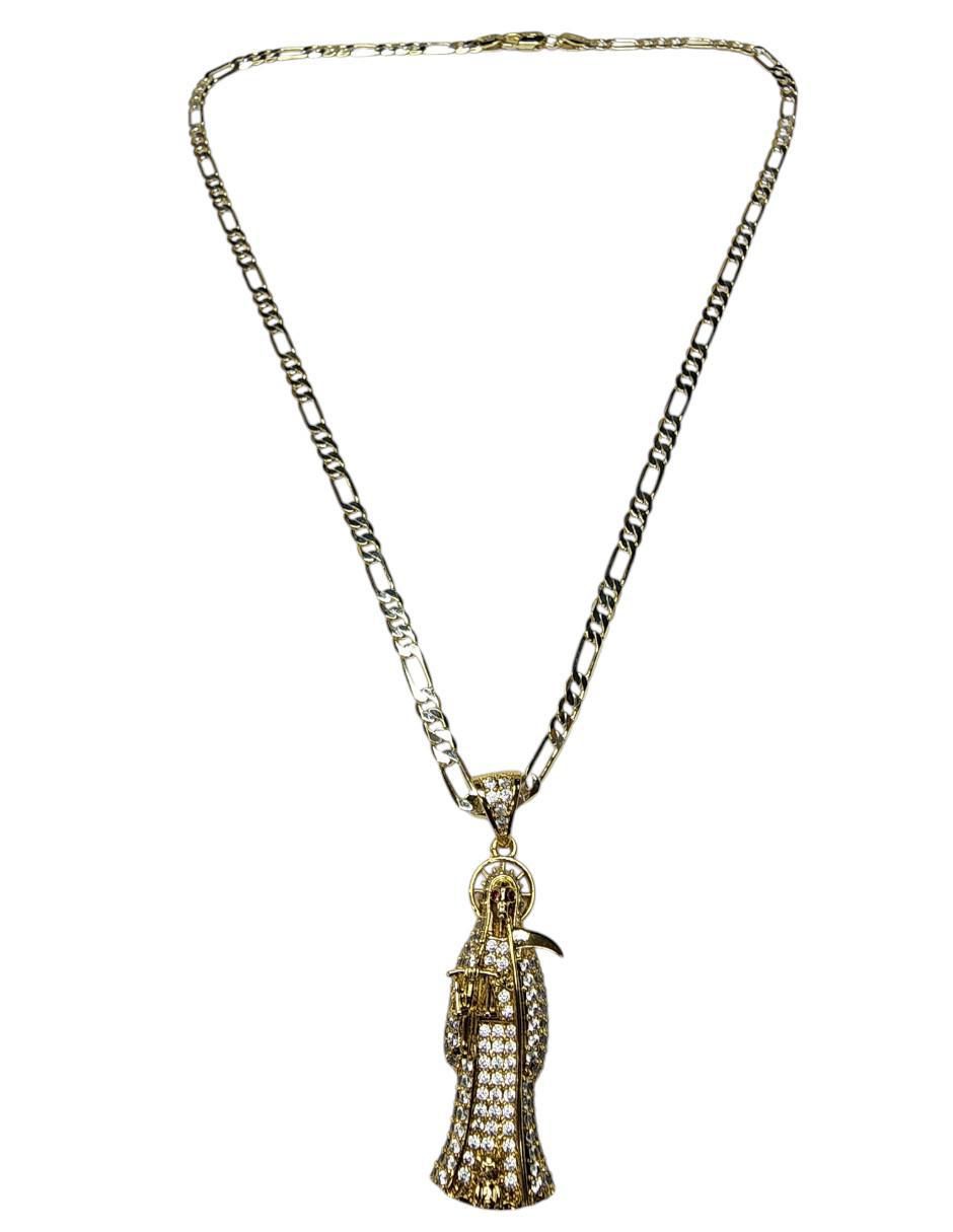 Collar con dije santa muerte Devoción de oro laminado 14 K 5