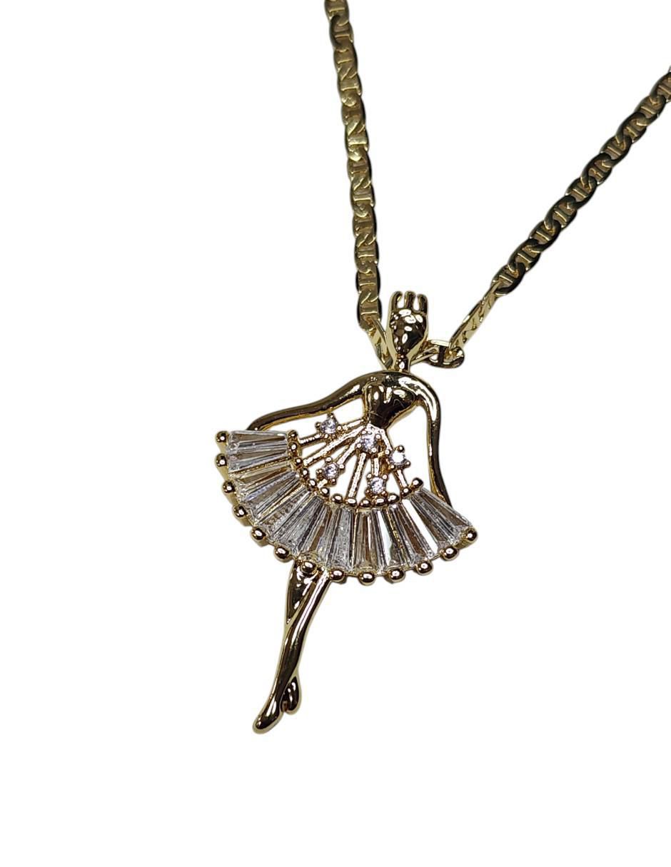 Collar con dije niña Ballet de oro laminado 14 K 3