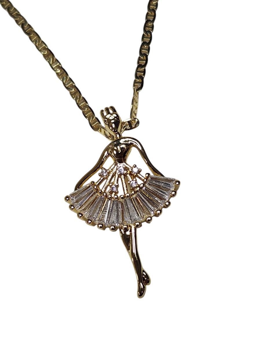 Collar con dije niña Ballet de oro laminado 14 K 4