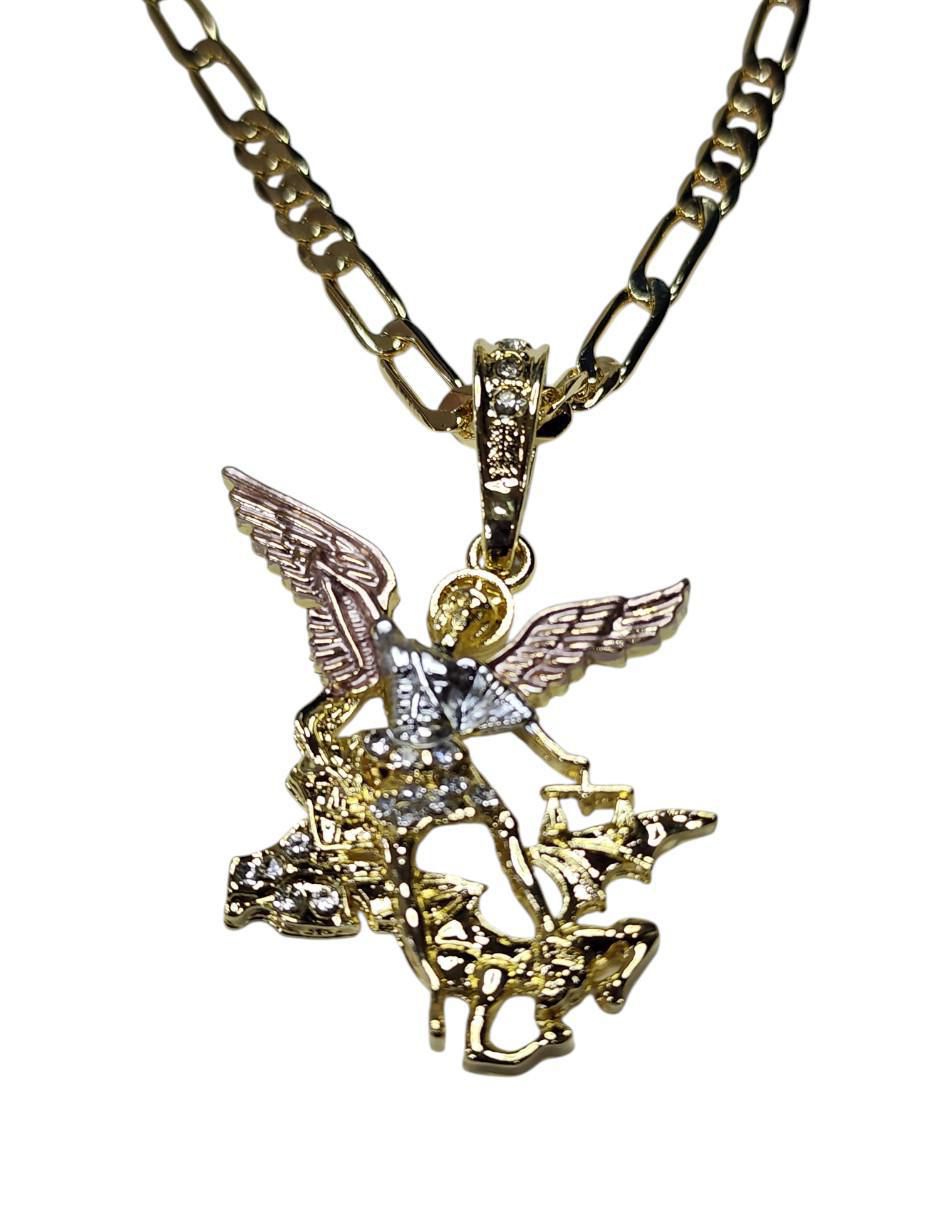 Collar con dije SAN MIGUEL ARCANGEL de oro laminado 14 K