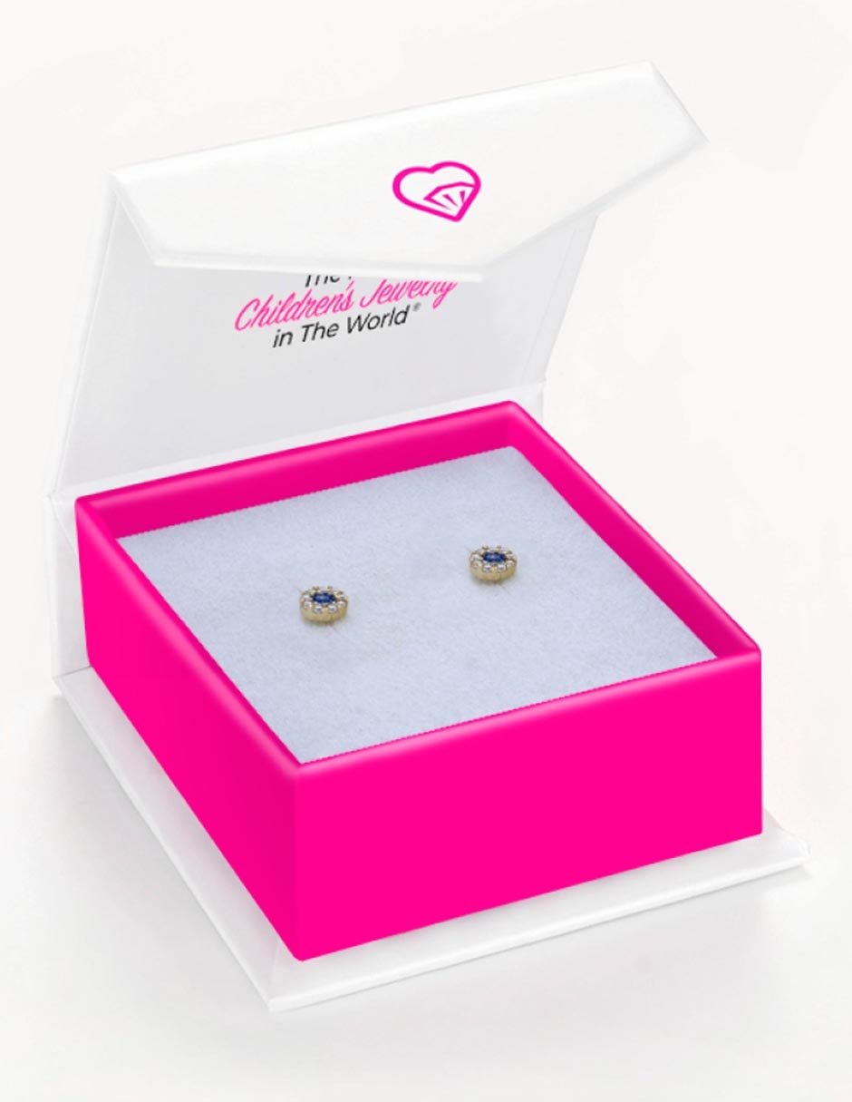 Broqueles redondos de oro amarillo 14 K con acabado pulido zirconia cúbica 6
