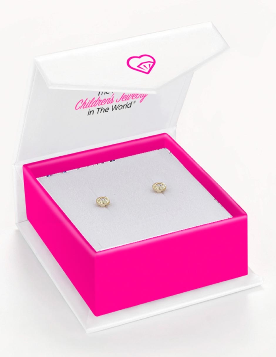 Broqueles redondos de oro amarillo 14 K con acabado pulido zirconia cúbica