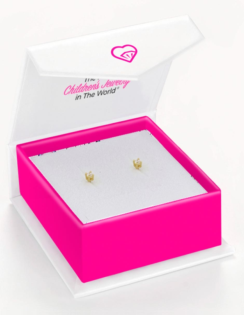Broqueles redondos de oro amarillo 14 K con acabado pulido zirconia cúbica 6