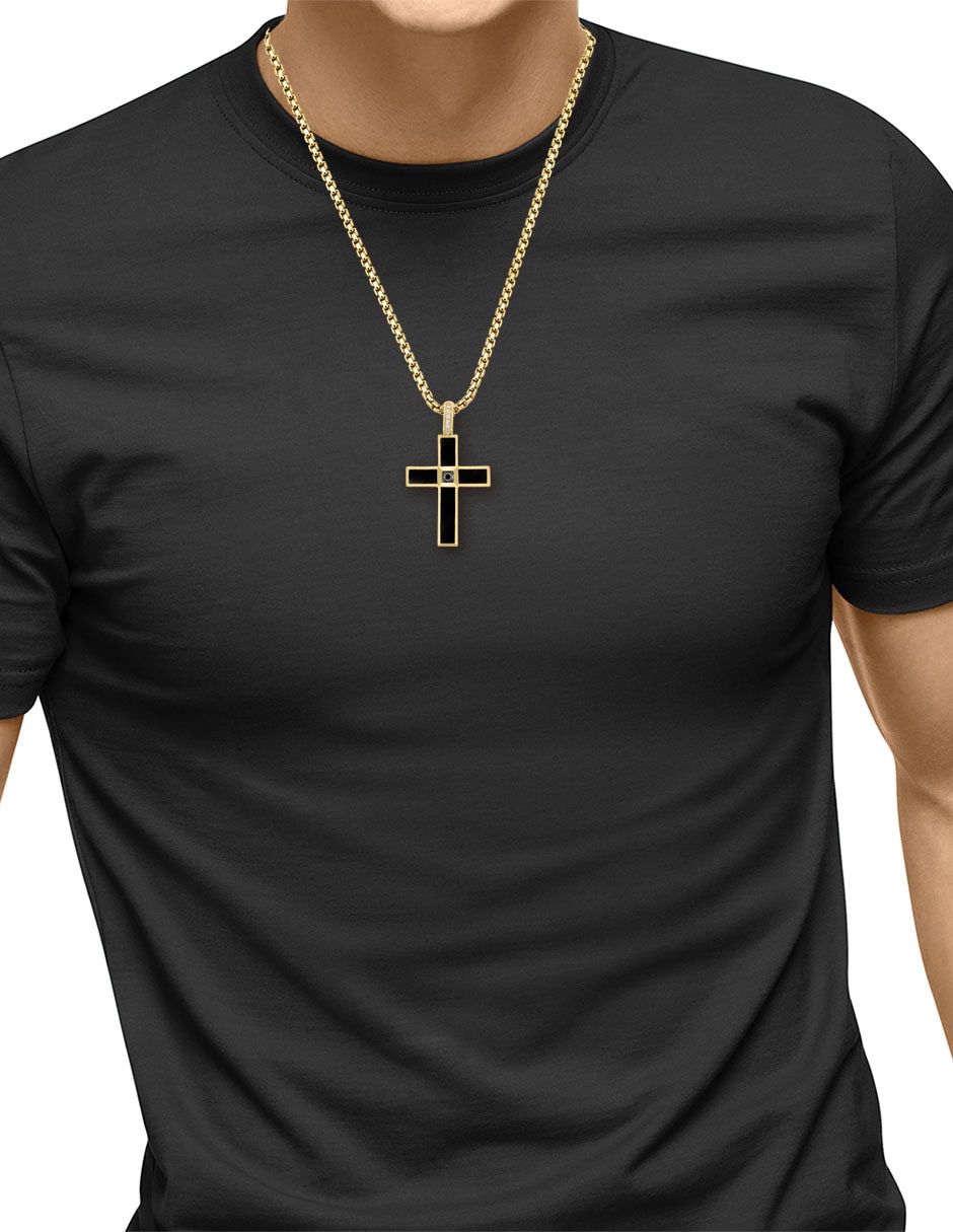 Collar con dije de cruz de oro amarillo 14 K