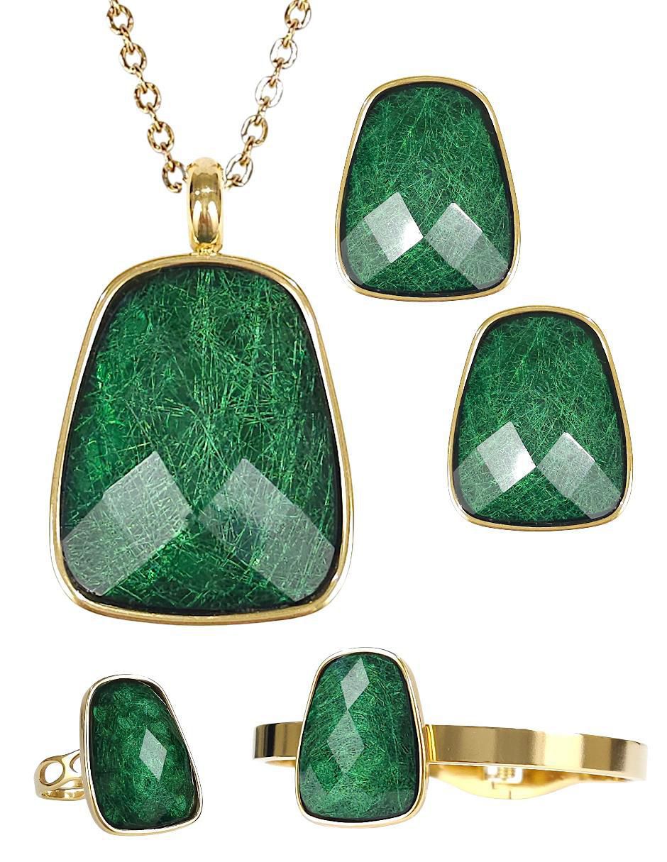 Collar, pulsera, anillo y aretes cristal