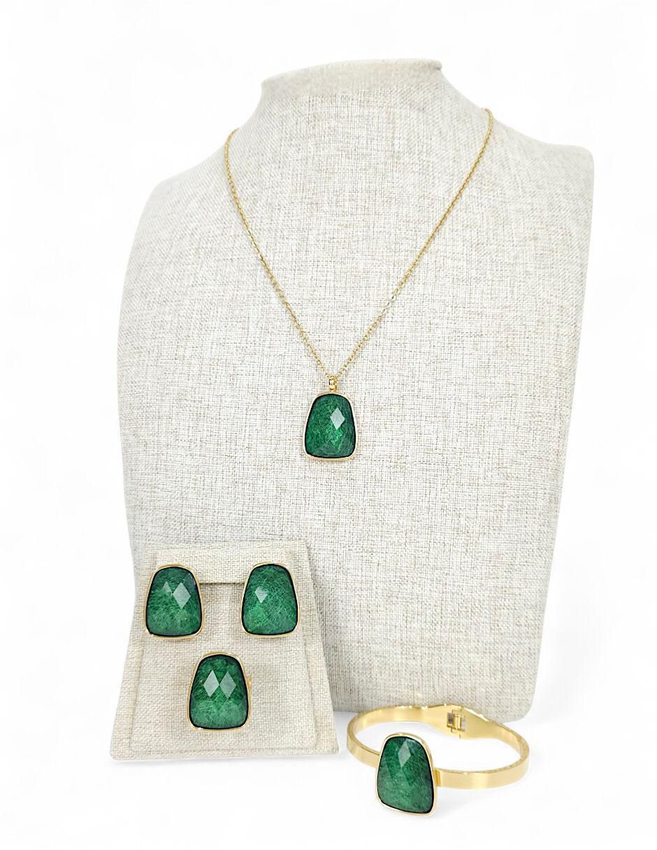 Collar, pulsera, anillo y aretes cristal 11