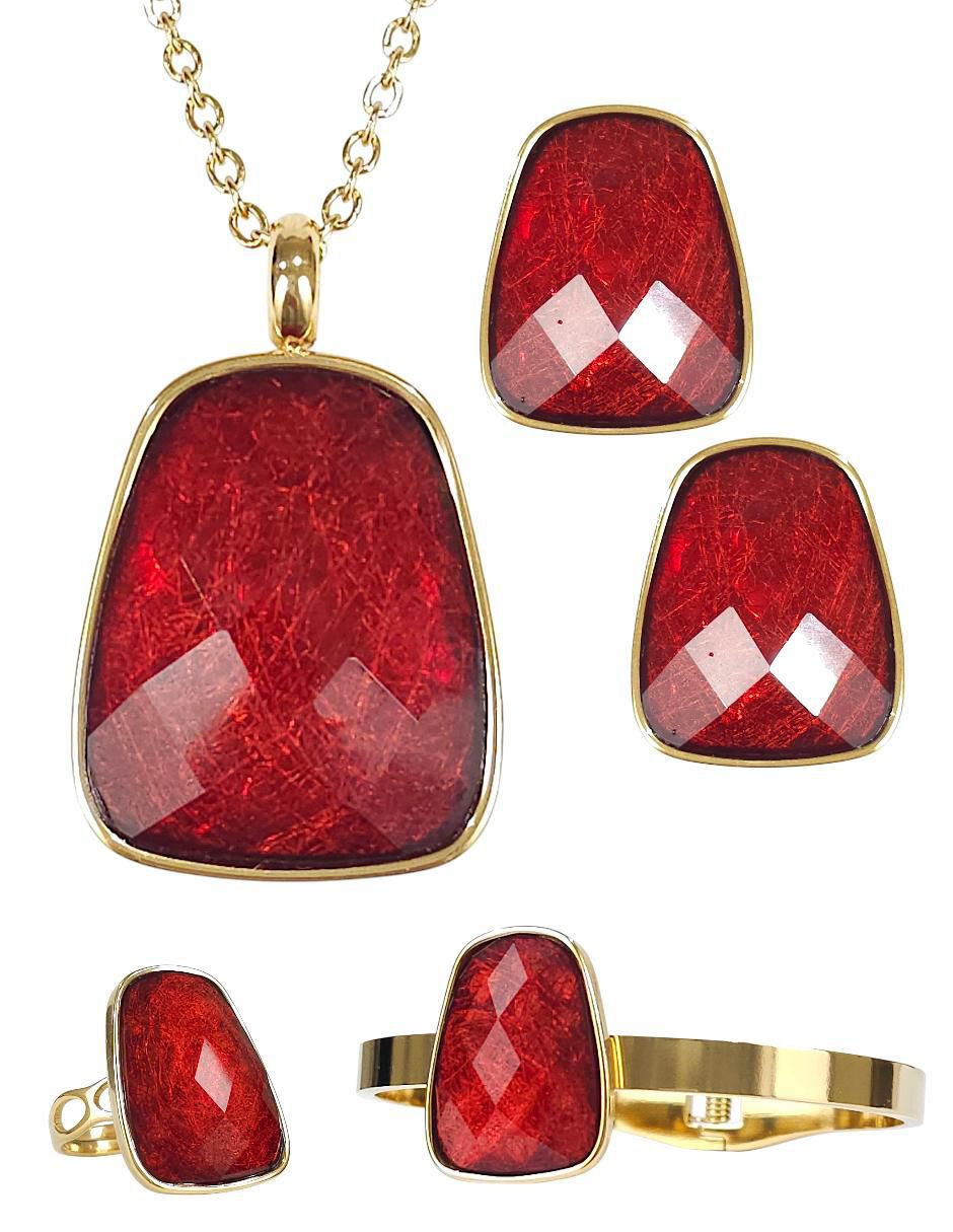 Collar, pulsera, anillo y aretes cristal