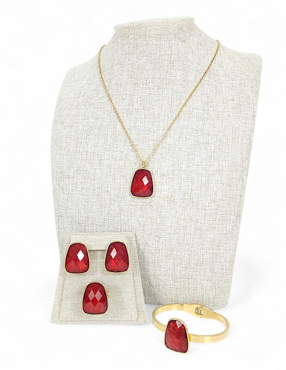 Collar, pulsera, anillo y aretes cristal 11