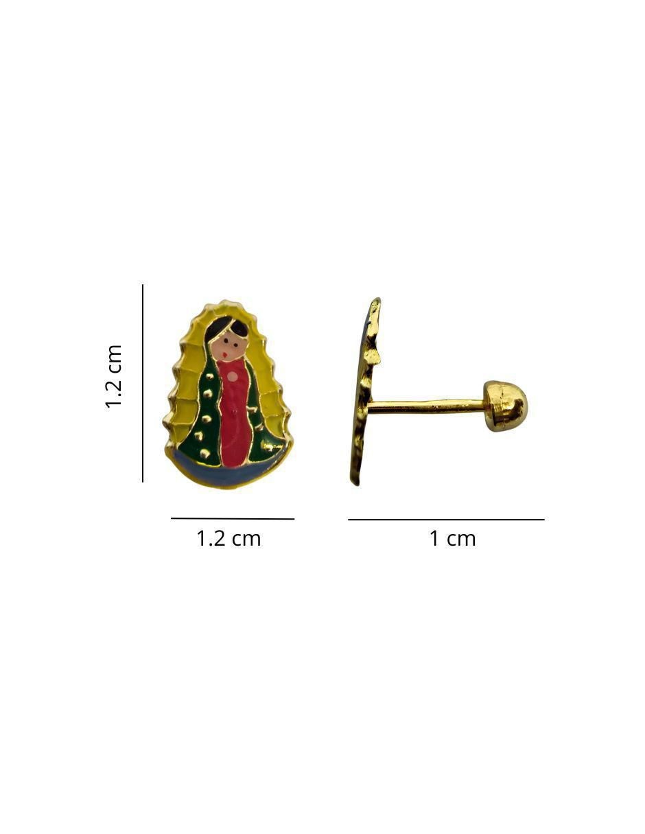 Broqueles de virgen de guadalupe de oro 10 K con acabado esmaltado 4