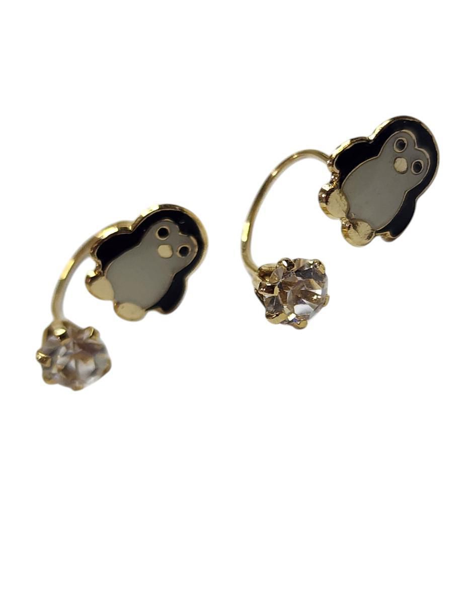 Aretes de pingüino 14 K con acabado chapa de oro 2