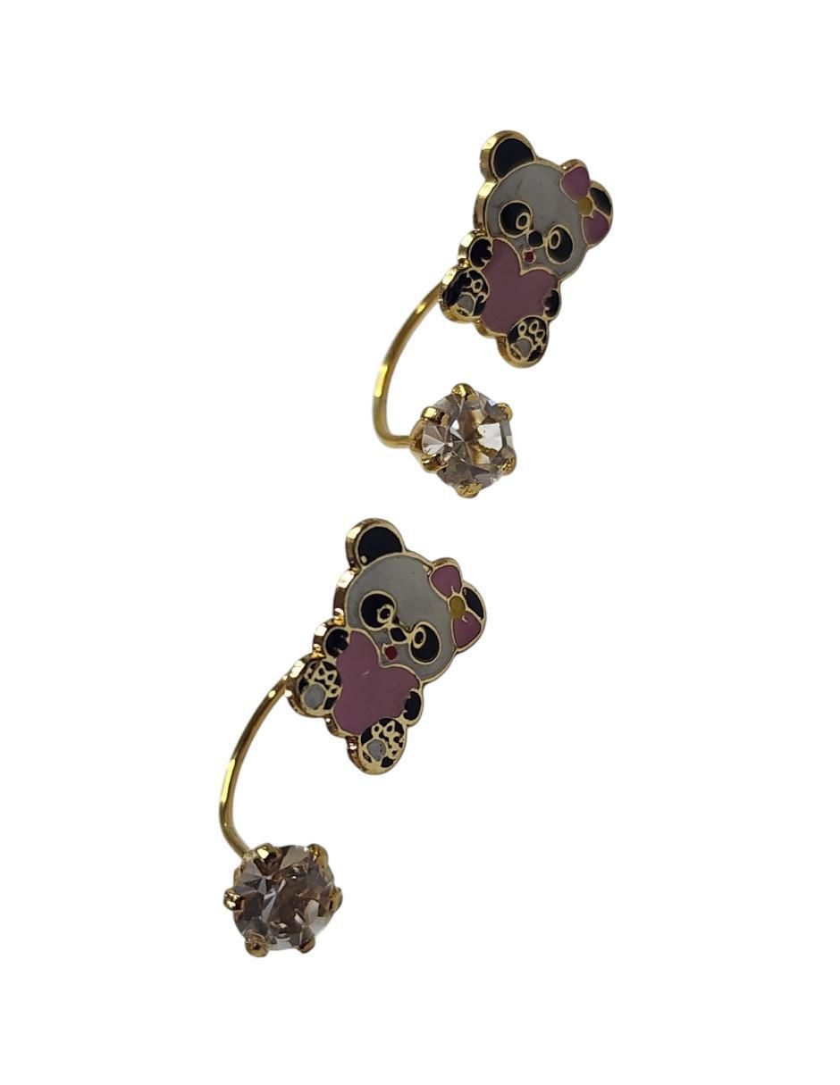Aretes de oso panda 14 K con acabado chapa de oro 2