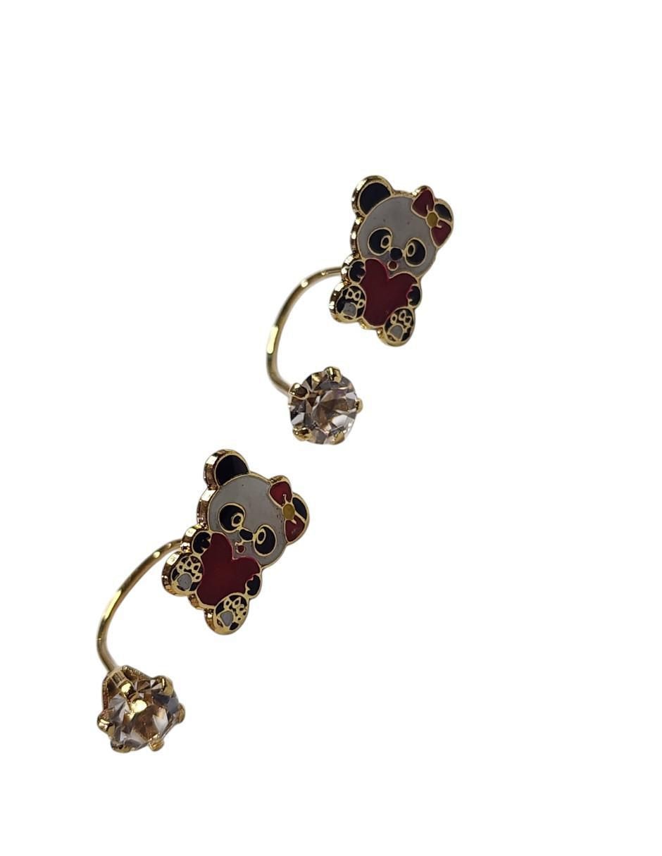Aretes de oso panda 14 K con acabado chapa de oro 3