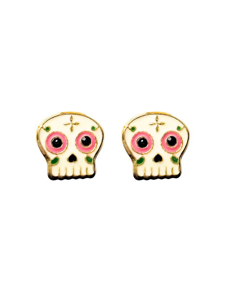 Broqueles de calavera de oro 10 K con acabado esmaltado