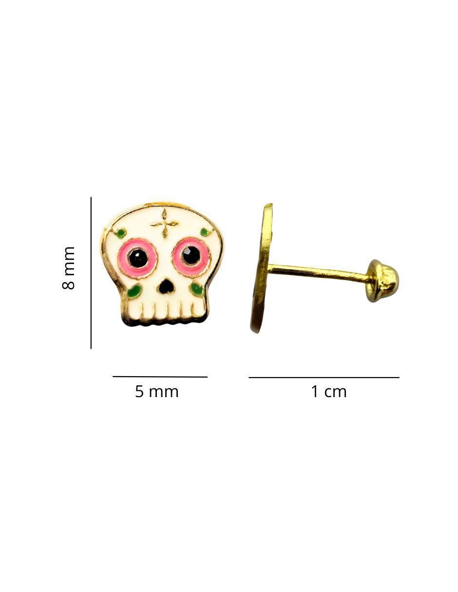 Broqueles de calavera de oro 10 K con acabado esmaltado 4